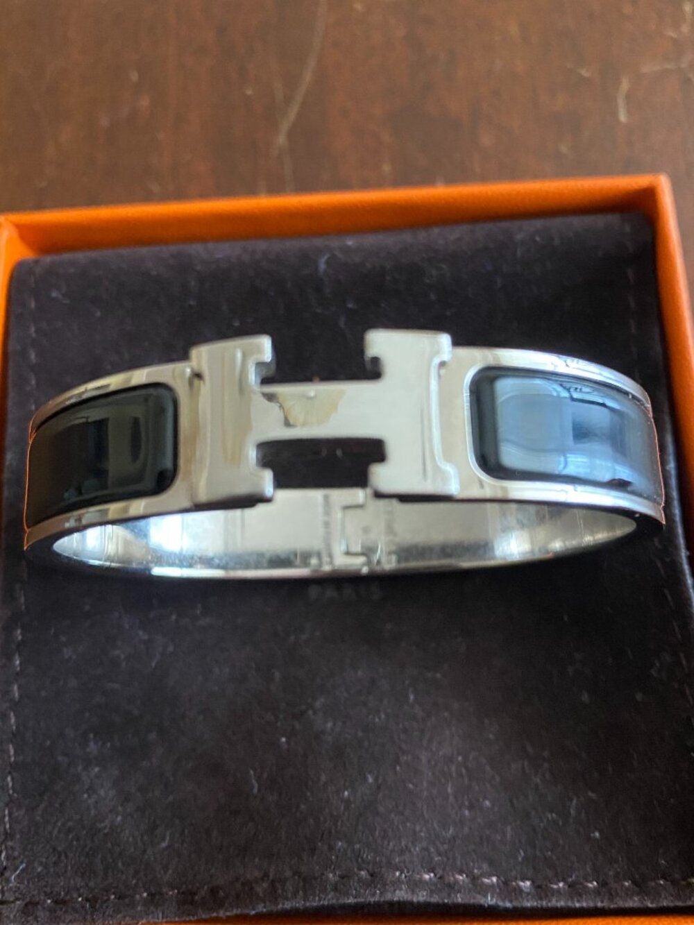 Hermes Clic Clac H Bracelet Black Enamel Silver Tone Hardware Size PM EUC